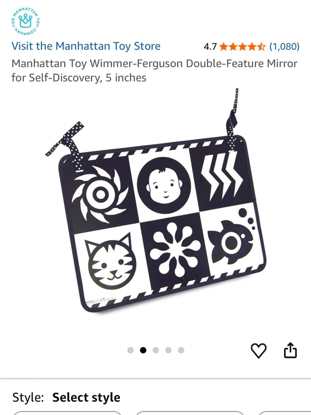 Manhattan Toy Black & White Double-Feature Baby Mirror for Infants